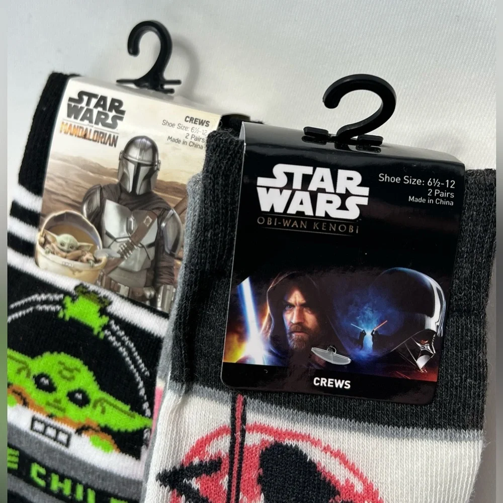 2 Packs Star Wars Mandalorian & Obi-Wan Kenobi Crew Socks Men’s Size:6.5 - 12